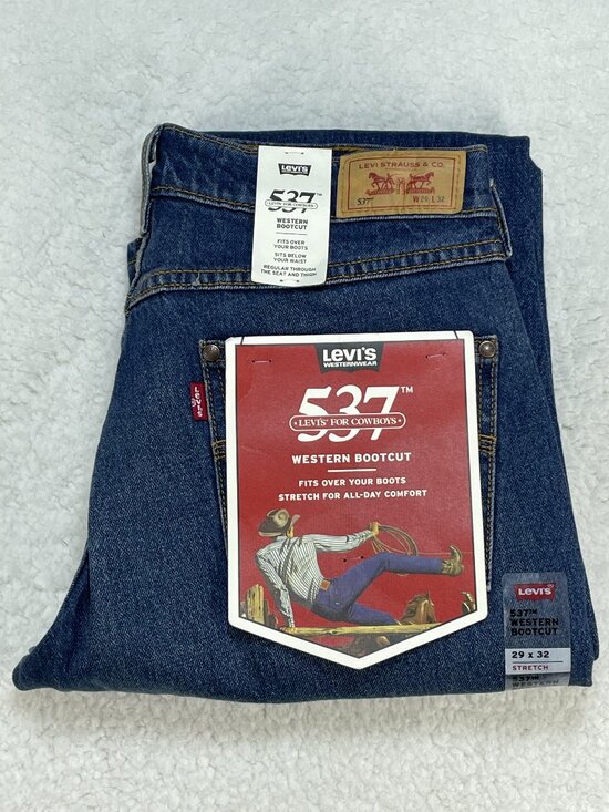 Levis Jeans Mens 537 29x32 Western Bootcut Dark Wash Mid Rise Denim NWT - Picture 1 of 12